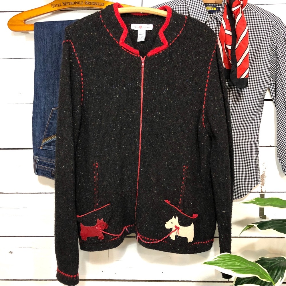 Real Clothes Scottie Dog Red & Black Zip Sweater